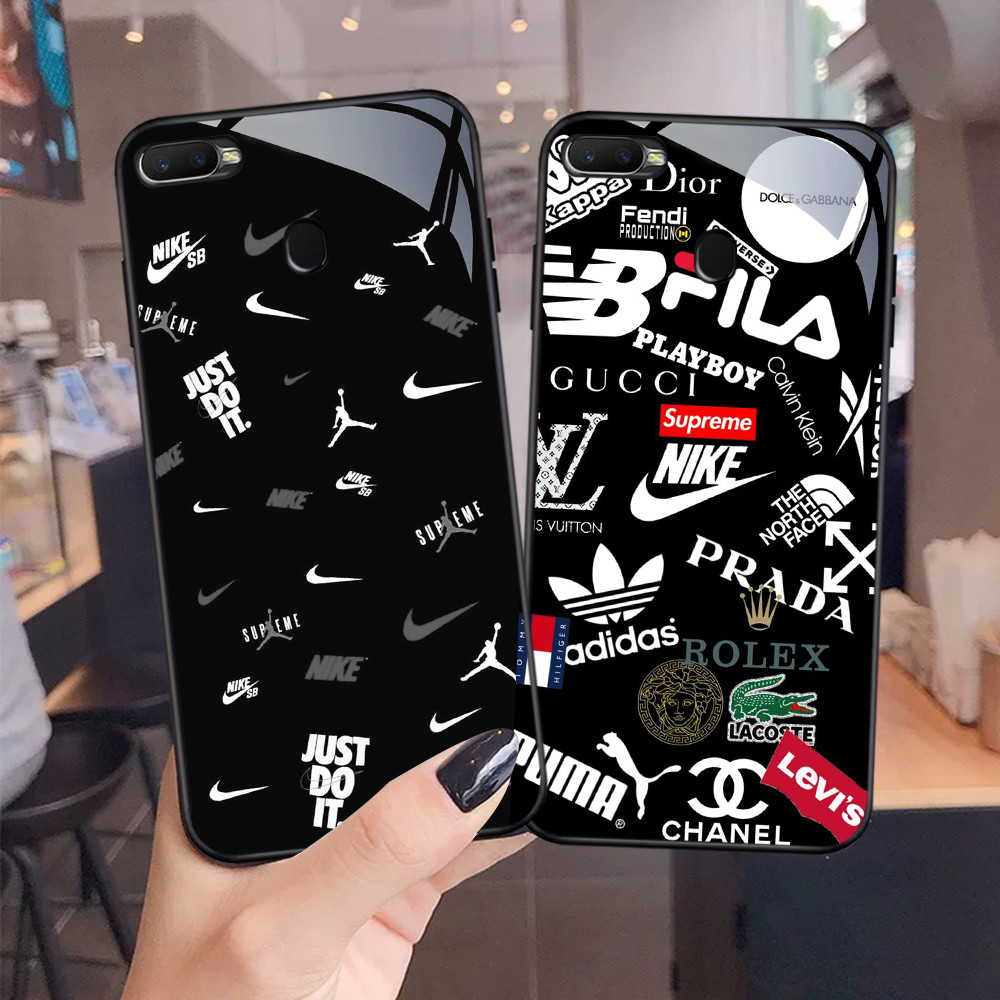 NC-64 Nike Kaca Glass Case สําหรับ OPPO A7 A12 A12S A11K A5S F9 F7 F5 Realme 2 Pro