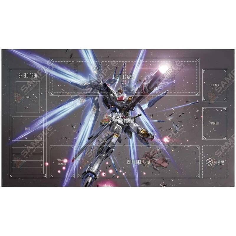 Seed Gundam TCG Series 600x350 มม.ผู้เล่นเดี่ยวเกมต่อสู้ GCG Playmat ที่ว่างเปล่า Strong Attack Backlit เหล็ก Bullet ยางตาราง