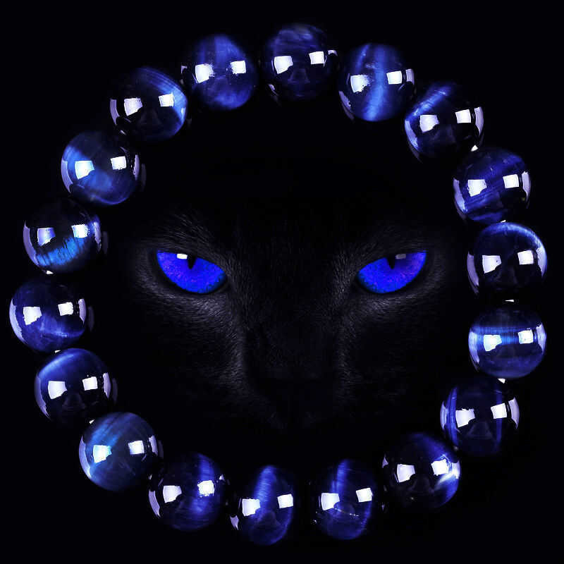 ธรรมชาติ Blue Tiger Eye Lightning Cat Eye สร้อยข้อมือ Tiger Eye Stone สร้อยข้อมือคุณภาพสูง Blue Tige