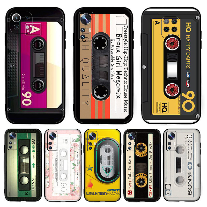สําหรับ Xiaomi Mi 11 CC9E Poco F2 M3 Pro F3 TPU หรูหราซิลิโคนสีดํา Soft Case Retro audio cassettes S