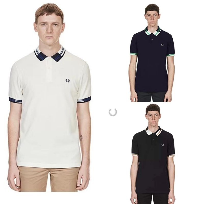 2024 Fred Perry Contrast Collar เสื้อโปโลฤดูร้อนของผู้ชาย Simple Lapel Casual เสื้อยืดปัก