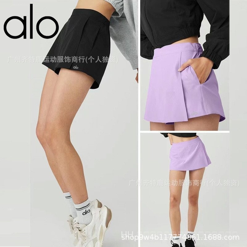 [alo] [ของแท้]ALO YOGA กางเกงขาสั้นกีฬาแห้งเร็วสำหรับผู้หญิงกระเป๋าโยคะ
