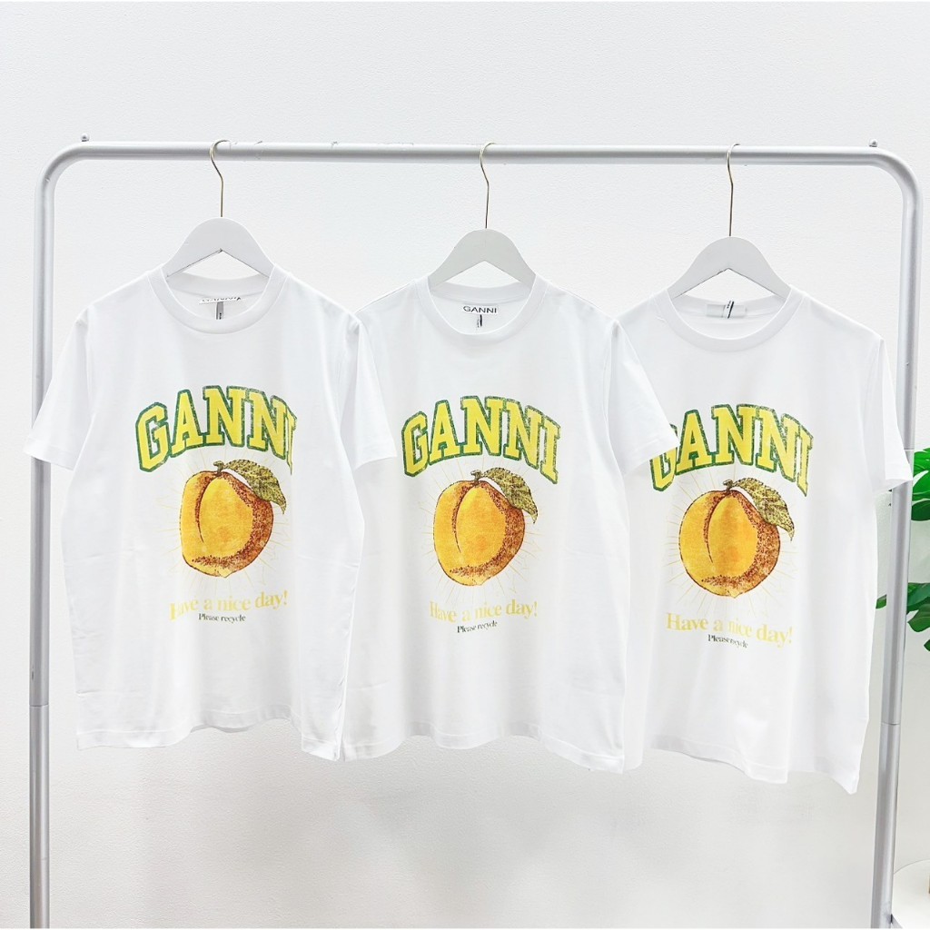 ♞,♘Ganni Lemon T-Shirt (White/Orange) RCX