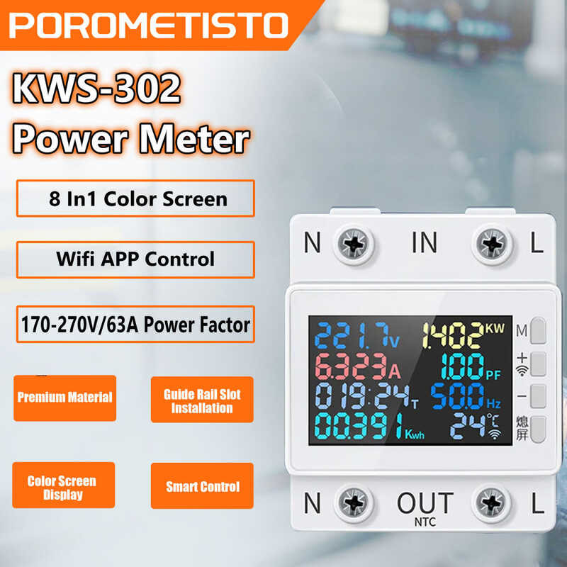 ❤ Kws-302 เครื่องวัดพลังงาน8in1ควบคุมด้วยแอป Wifi ระยะทาง Kws-302หน้าจอดิจิตอลเครื่องวัดพลังงาน