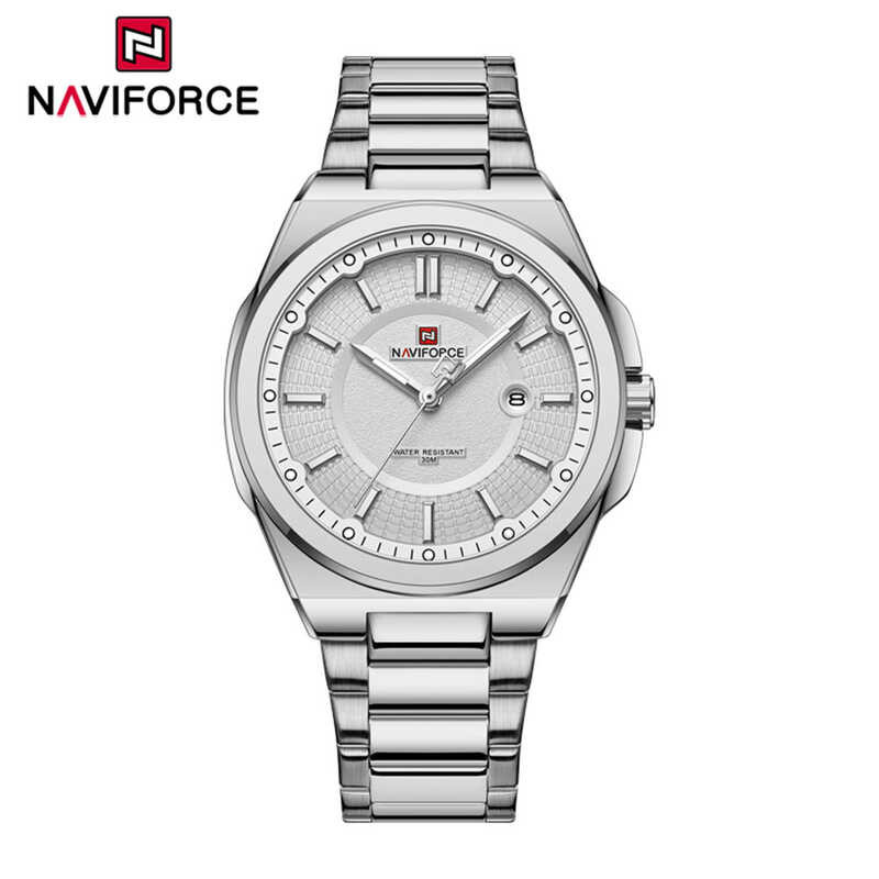 ❤ Navyforce นาฬิกาข้อมือชายแบบวงเหล็กสแตนเลสเงินแท้นาฬิกาผู้ชายใส่สบายๆกันน้ำของขวัญ