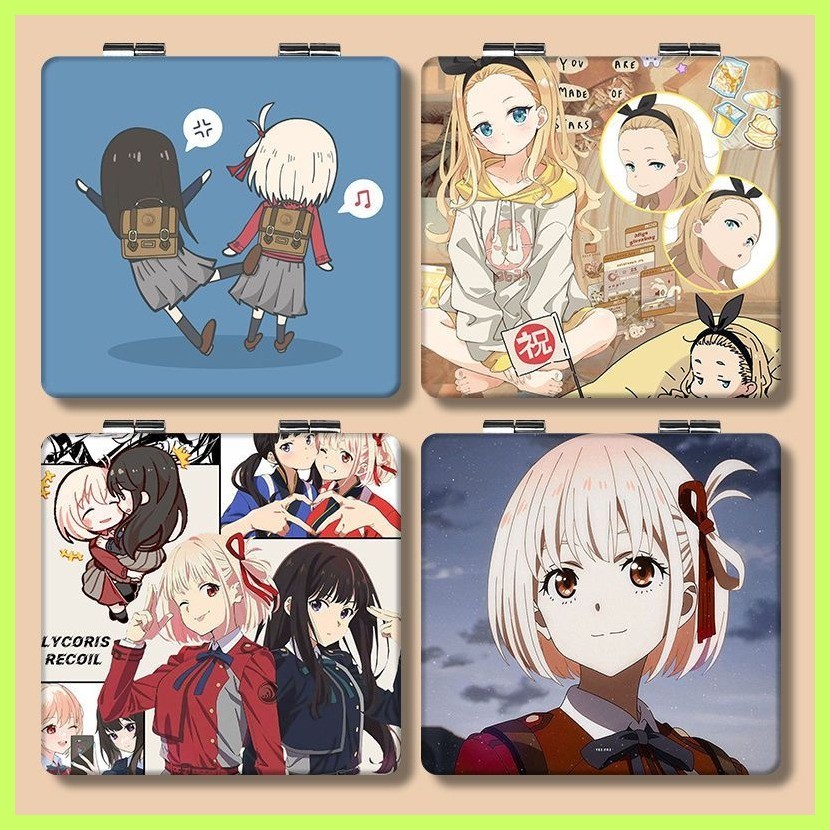 กระจกแต่งหน้ากระจกกระจกพับ Lycoris Recoil Nishikigi Chisato Inoue Takina Lycoris Recoil Nishikagi Ch