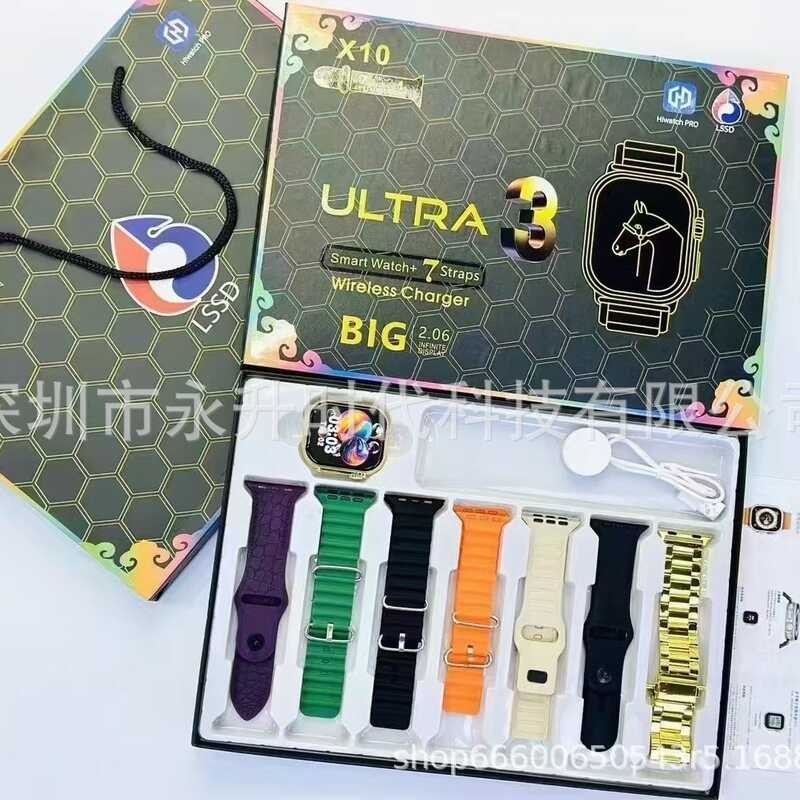 X10ULTRA3 สมาร์ทวอท์ชบลูทูธ 7 + 1 ชุดถุงของขวัญไร้สายชาร์จ Call กีฬา Pedometer