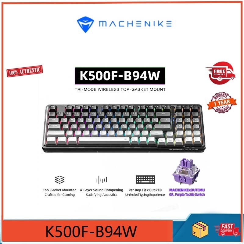Machenike K500F-B94W คีย์บอร์ดไร้สาย 94 คีย์ ติดตั้งออนบอร์ดได้ โครงสร้างปะเก็น RGB TOP 2.4G บลูทูธ