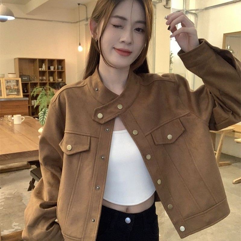 Top/Sweater/Sweater [Thickened] Niche Design Jacket เสื้อแจ็คเก็ตสั้นผู้หญิงฤดูใบไม้ร่วงฤดูหนาวหนัง 