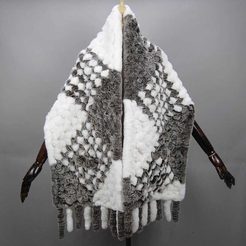 ▥ แบรนด์แฟชั่นผู้หญิง Real Poncho Shawl Coat ถักธรรมชาติ 100% Rex กระต่ายขนสัตว์ Cape ผ้าพันคอค