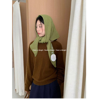 ผ้าพันคอถักสามเหลี่ยมขนาดใหญ่ ดีไซน์เกาหลี สไตล์ฤดูใบไม้ร่วง