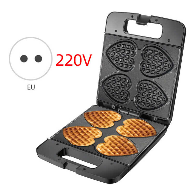 ❥ Coating Non-Stick 4 Belgian Heart Shaped Iron Stainless Steel 1400 Watts Electric Waffle Maker I