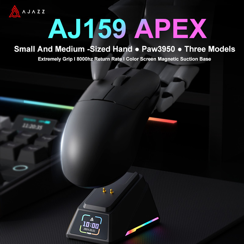Ajazz AJ159 APEX/AJ159PRO เมาส์เกมเมอร์ไร้สายพร้อมฐานชาร์จแม่เหล็ก RGB น้ําหนักเบา