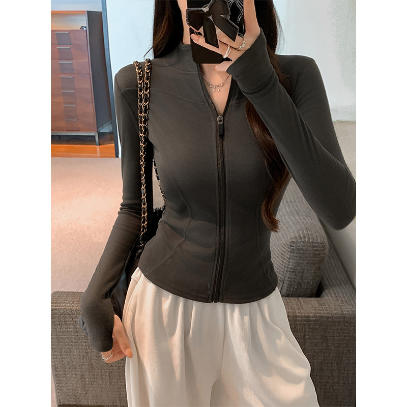 79067 เสื้อยืดแขนยาวซิปลําลองทรงเข้ารูป