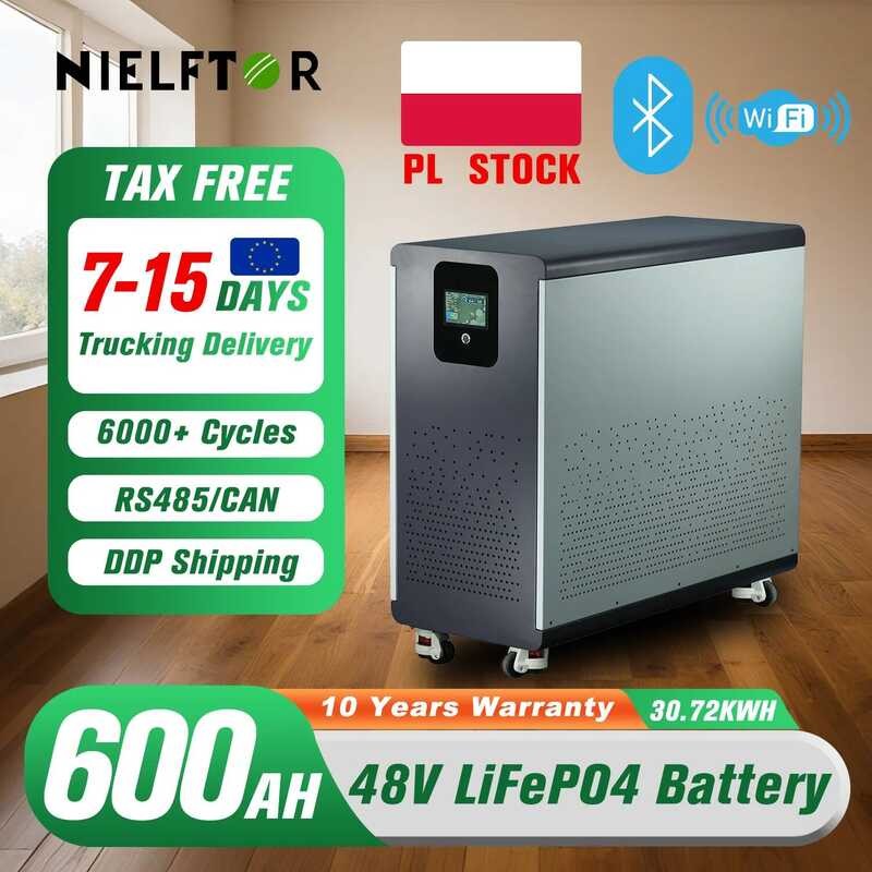 แบตเตอรี่ลิเธียม LiFePO4 ขนาด 600Ah 48V ชุดแบตเตอรี่ 30Kwh 100Ah 120Ah 200Ah 300Ah พร้อม BMS 200A ใน