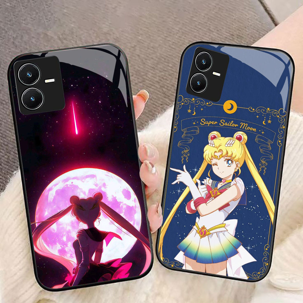 MK-94 Sailor Moon Liquid HD Glass Casing สําหรับ VIVO Y22 Y35 Y75 Y28 Y22S V25 Y55 iQOO Z6