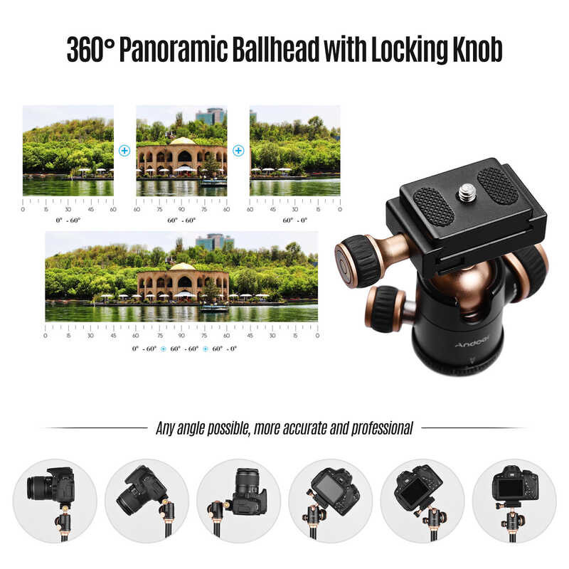 LY Q160sa Andoer กล้องขาตั้งกล้องขาตั้งกล้องด้วย Panoramic Ball Join