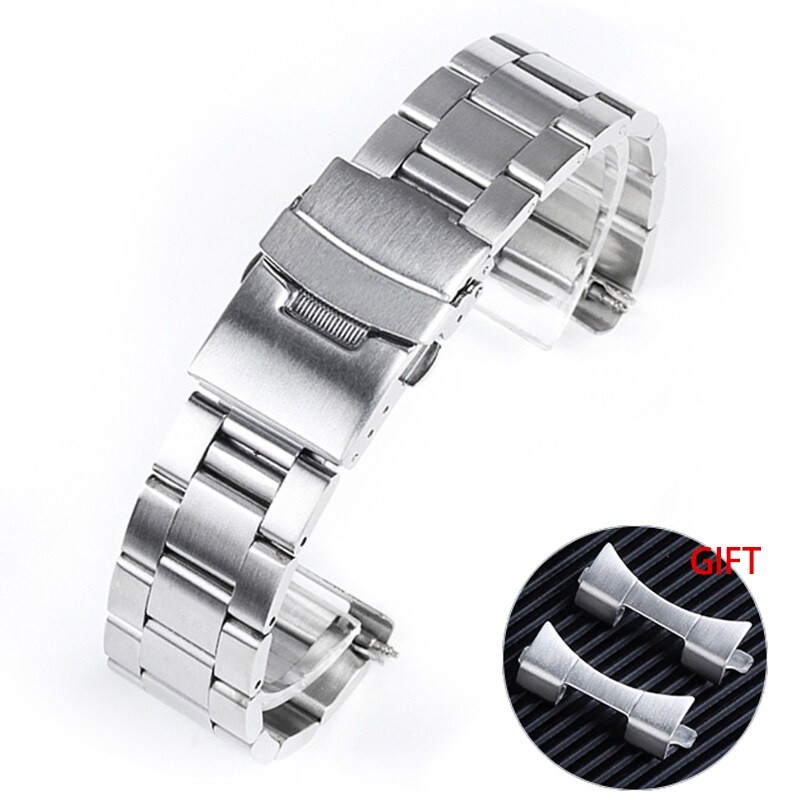 20 22mm Arc Watchband Solid สแตนเลสสร้อยข้อมือหอยนางรมสําหรับ Seiko SKX007 SKX009 โค้ง End สายโลหะสํ