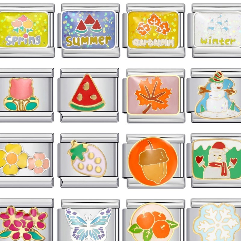 Creative Four Seasons ฤดูใบไม้ผลิฤดูร้อนฤดูใบไม้ร่วงฤดูหนาวอิตาเลี่ยน Charms Link Fit 9 มม.สร้อยข้อมือสแตนเลสทํา DIY เครื่องประดับ