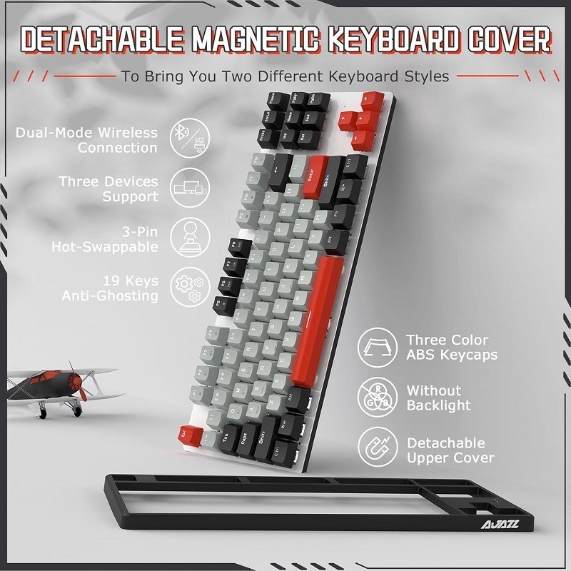 azz คีย์บอร์ดกลไกไร้สาย AK871 tkl 87ปุ่มลัดแป้นพิมพ์บลูทูธ