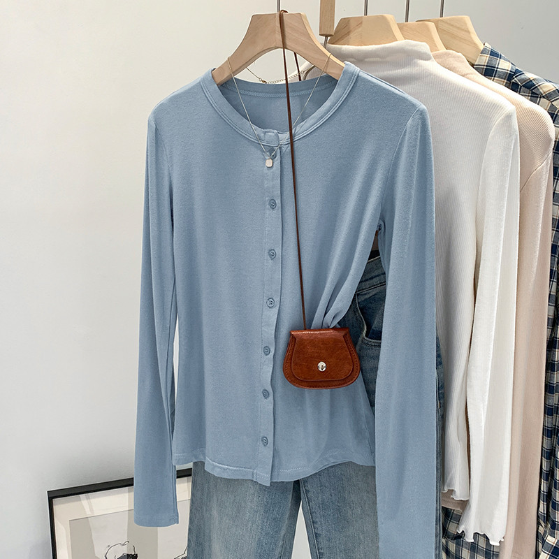 79021 เสื้อยืดแขนยาวสีทึบบางผู้หญิง