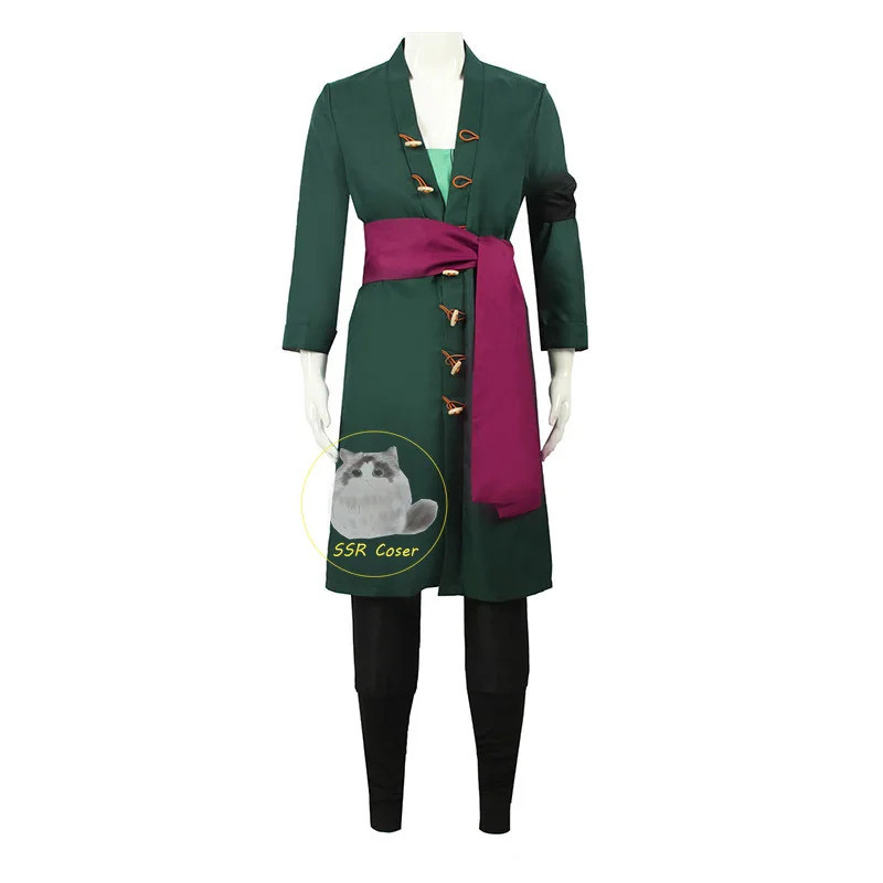 Costume Anime Cosplay Uniform Green Coat Belt Pants Head Scarf Roronoa Zoro Wig Earrings Halloween