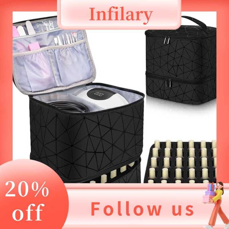 Double INRY Layer Nail Organizer PU Nylon 30 Grids Manicure Professional Handbag Nail Polish Gel