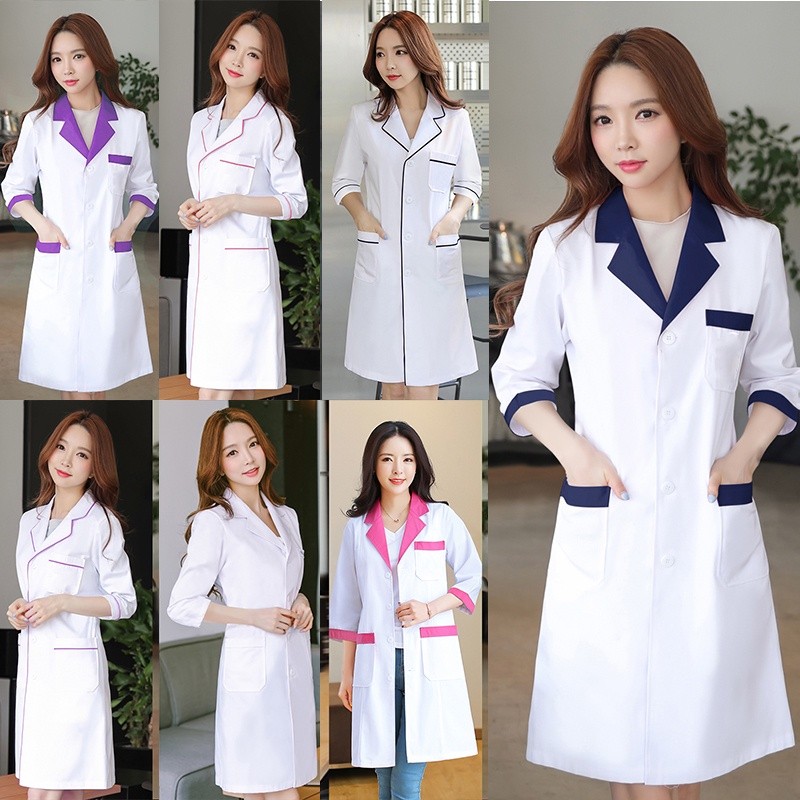 ฟรีเย็บปักถักร้อยlab Gown Lab Coatสําหรับผู้หญิง,Hospital Medical Doctorเสื้อผ้าผ่าตัดชุดWorkwear,กล