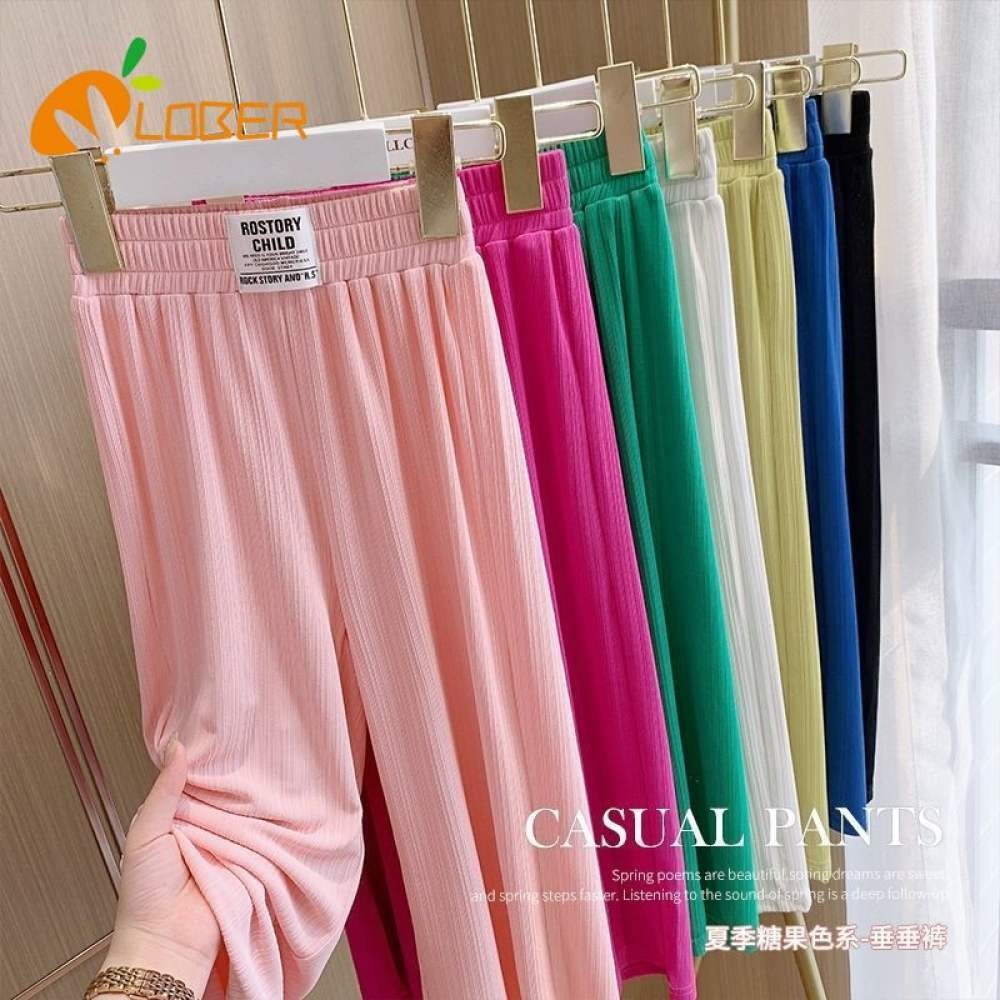 กางเกงขายาวทรงตรงขากว้างสำหรับเด็กผู้หญิง อายุ 2 ปี ทำจากผ้าไหมน้ำแข็ง