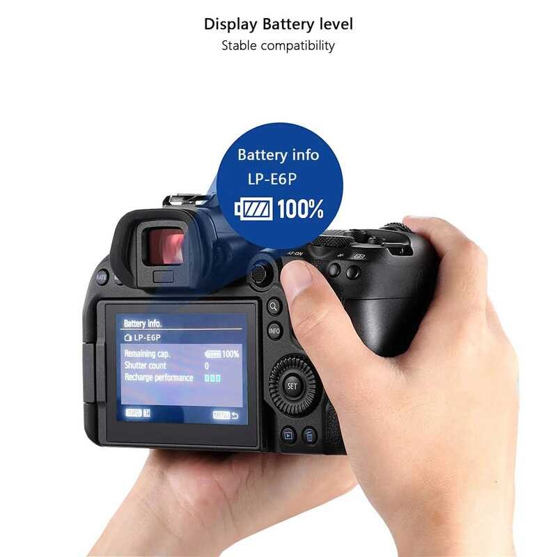 ▥ Lp-E6p Lp E6p เปลี่ยนแบตเตอรี่และเครื่องชาร์จที่มีหน้าจอ LED สําหรับ Canon R5 II EOS 5Ds R 5D