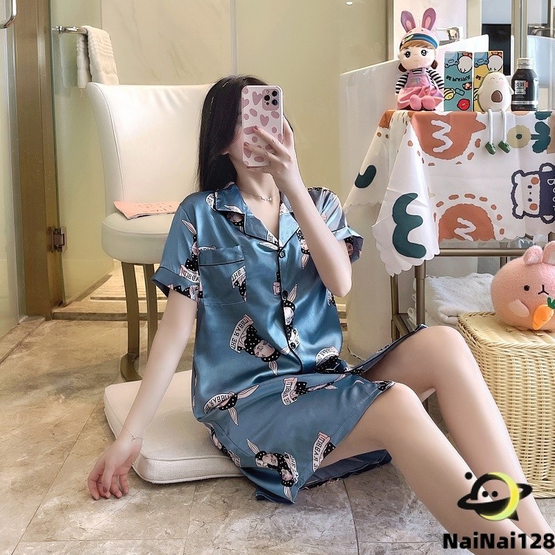 ชุดนอนราคาถุก ชุดนอนซาติน ชุดนอนกระโปรง สินค้าพร้อมส่ง Skirt Pajamas Satin pajamas【NaiNai 128】