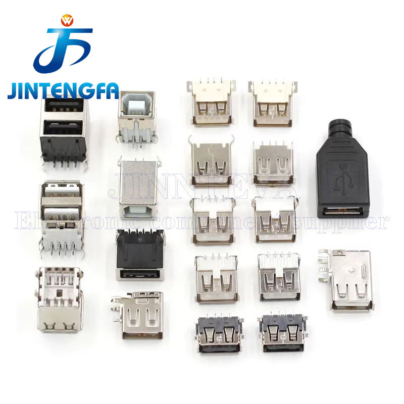 10 ชิ้น USB ประเภท A พอร์ตมาตรฐานชายหญิง Solder Jacks Connector PCB ซ็อกเก็ต SMT DIP 90/180 องศา USB2.0 USB-A DIY ชุด
