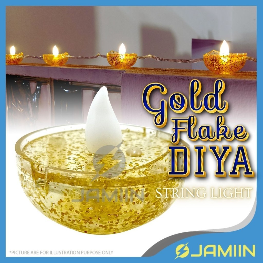 5meter 20L Premium Gold Flake Diya โคมไฟปลอก Diwali / Deepavali เทศกาลตกแต่ง Agal Vilakku / Diya Dee