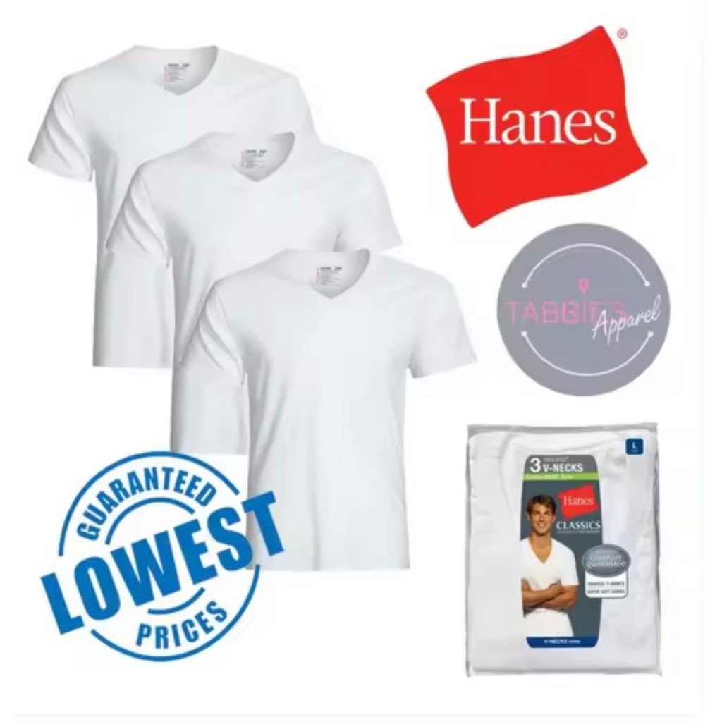 Hanes 3 ชิ้น Classics เสื้อยืดคอวีสีขาว No Ratings