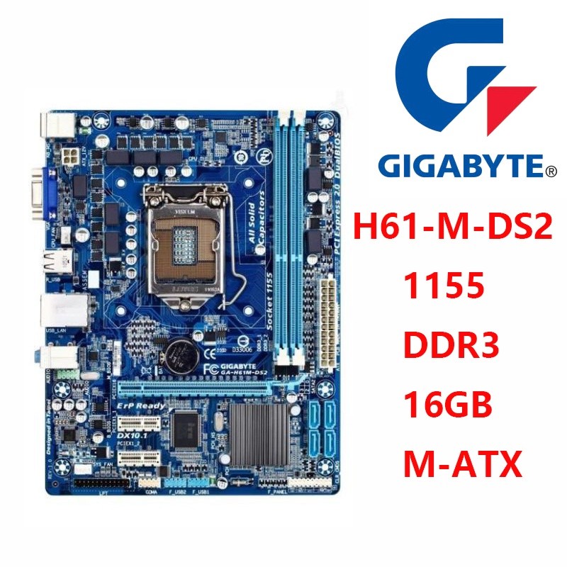 Gigabyte GA-H61M-DS2 เมนบอร์ดเดิม LGA 1155 DDR3 H61M-DS2 /S1 16GB H61 เมนบอร์ดเดสก์ท็อป