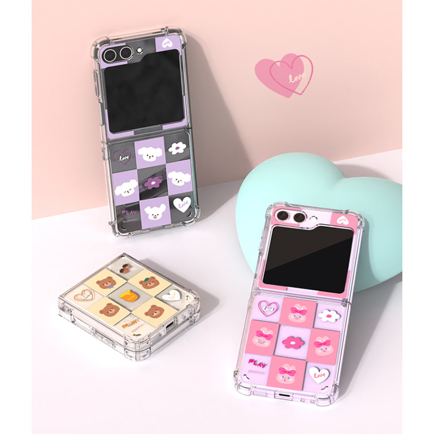 Galaxy Z Flip 5 / 6 Bumper Clear Phone Case  เกาหลีป้องกันน่ารักไม่สีผิด Samsung ที่ไม่ซ้ํากัน