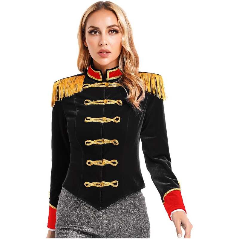 ❤ Womens Circus Ringmaster Costume Halloween Theme Party Cosplay Outfit Stand Collar Fringed S