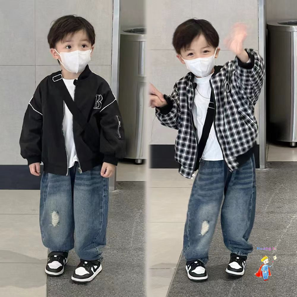 [ขายร้อน] เสื้อแจ็คเก็ตชุดเบสบอลเด็กชายสองด้านเด็กเวอร์ชั่นเกาหลีเสื้อแจ็คเก็ตหล่อ