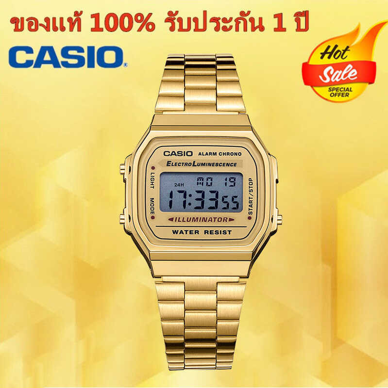 ❤ （สิงค้าขายดี）คาสิโอ นาฬิกาข้อมือผู้หญิง/ชาย สายสแตนเลส สายสเตนเลส รุ่น A168wg-9W, จัดส่งพร้อม