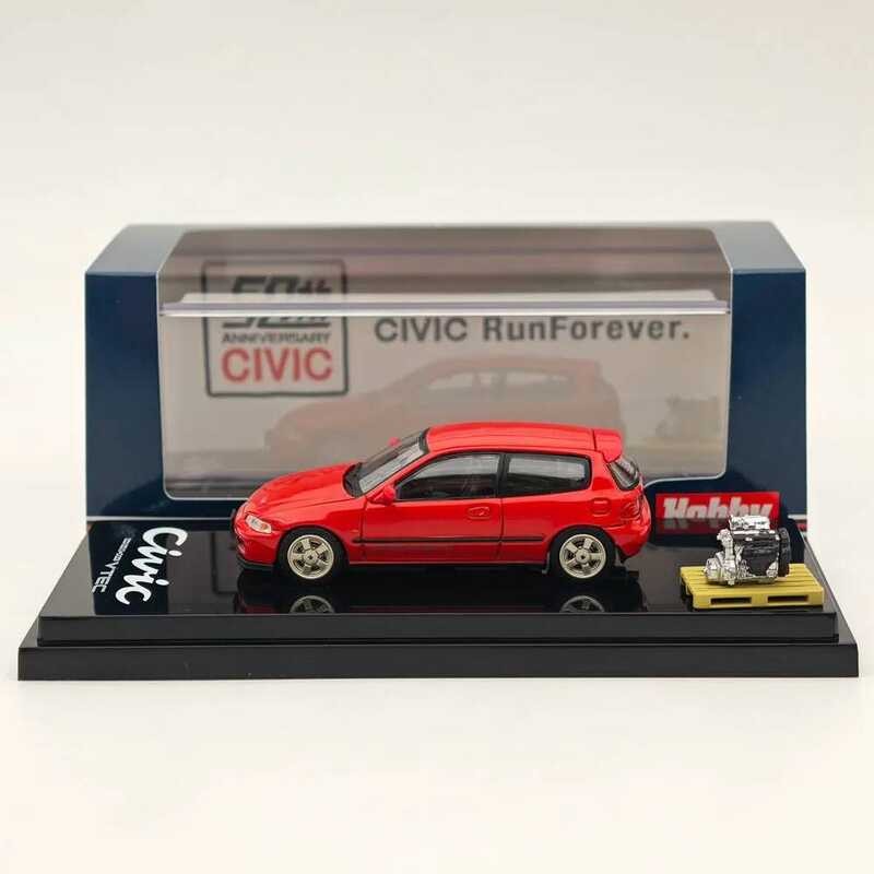 1/64 For CIVIC (Eg6) Sir-S With Engine Display Model O Red Hj641017sr Diecast Models Car Collection