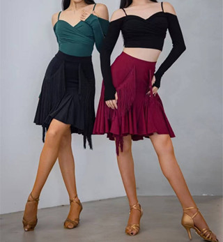 กระโปรงเต้นรําละตินสําหรับผู้ใหญ่พร้อมประกบฝอย,กระโปรงกระชับ…