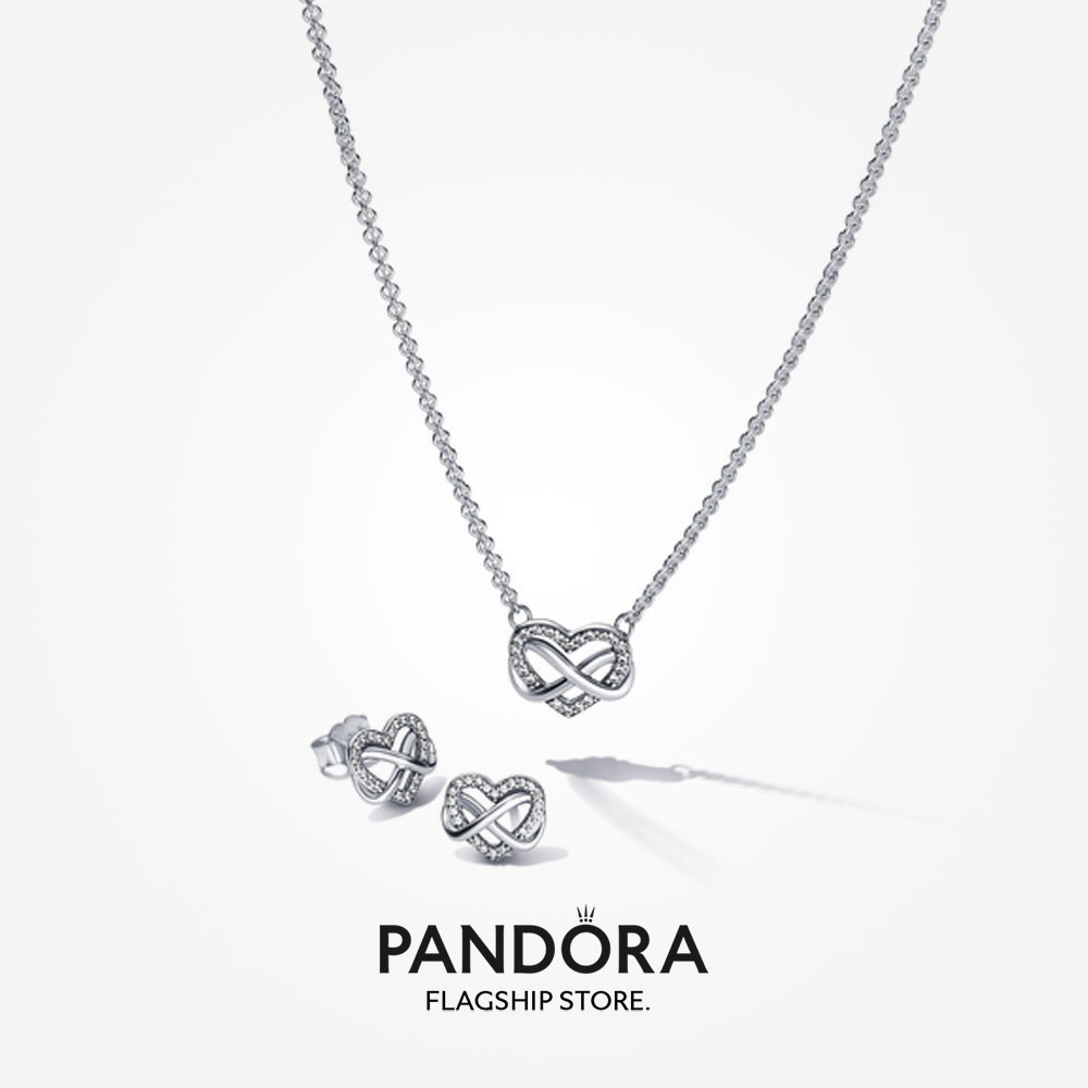 ♞,สร้อยคอถ่านหินหัวใจ Pandora Sparkling Infinity Heart