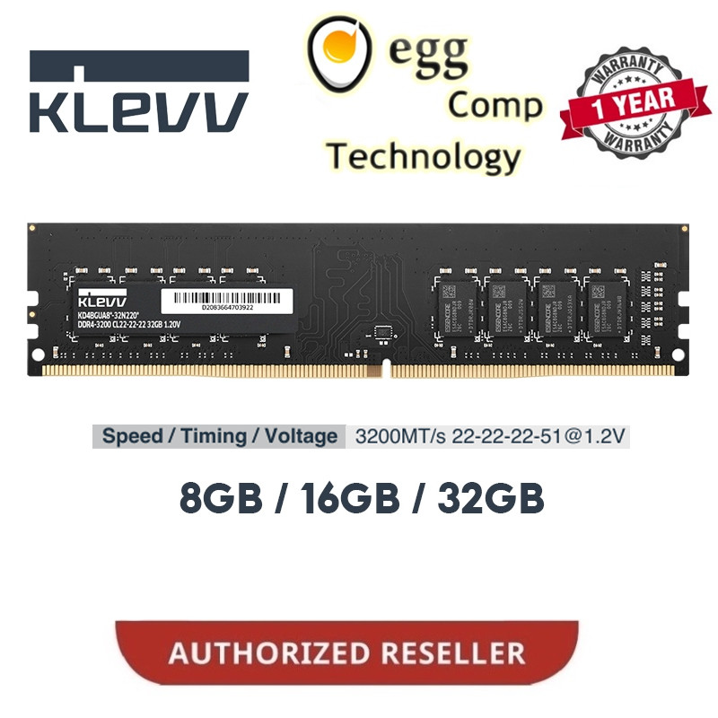 KLEVV DDR4 CL22 3200MHZ VALUE PC RAM [ 8GB / 16GB / 32GB ]