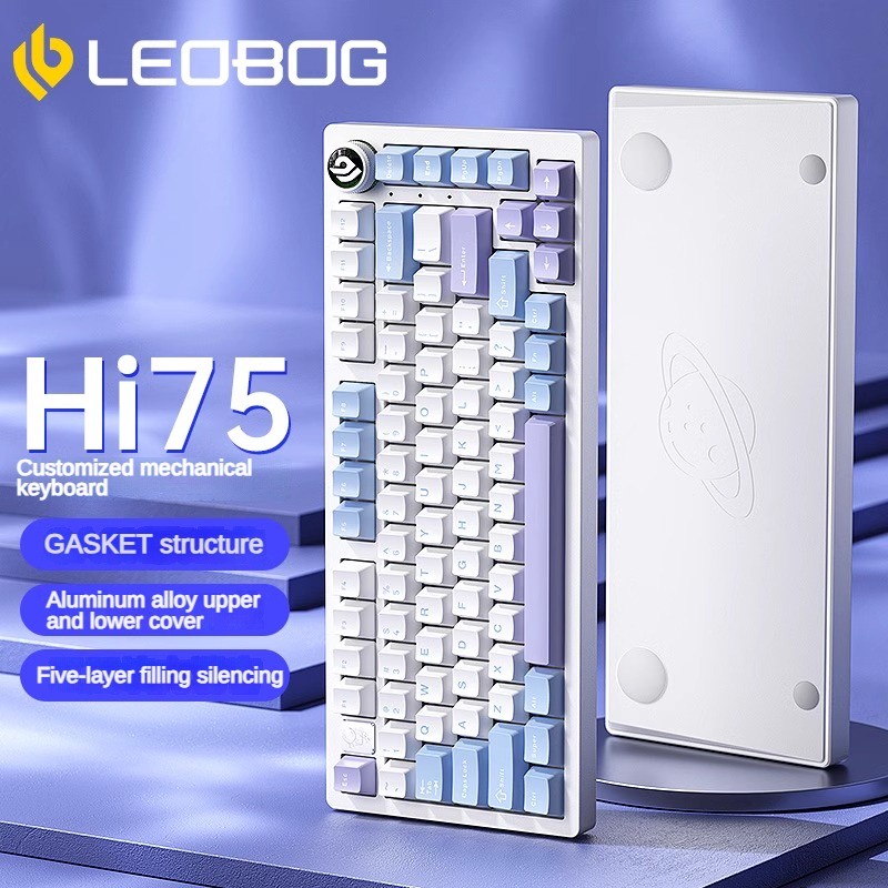 Leobog Hi75 คีย์บอร์ดอะลูมิเนียม CNC 75 พร้อมปะเก็น สวิตช์ไม้ สีเทา RGB