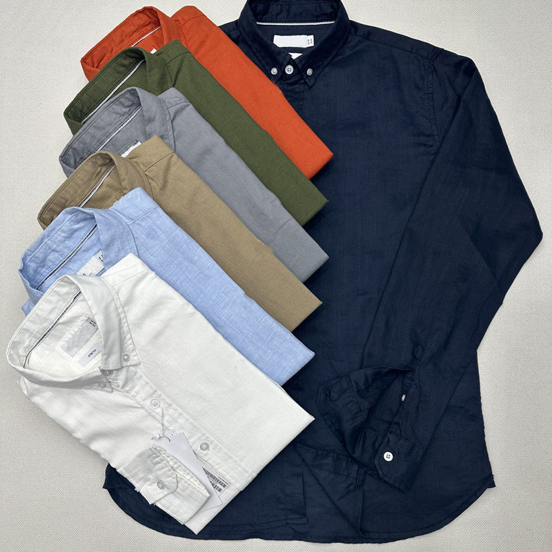 Lacoste เสื้อเชิ้ตแขนยาวผ้าลินินผู้ชายเสื้อเชิ้ตผ้าฝ้ายและผ้าลินินทรงหลวมลำลองสำหรับผู้ชายเสื้อตัวน