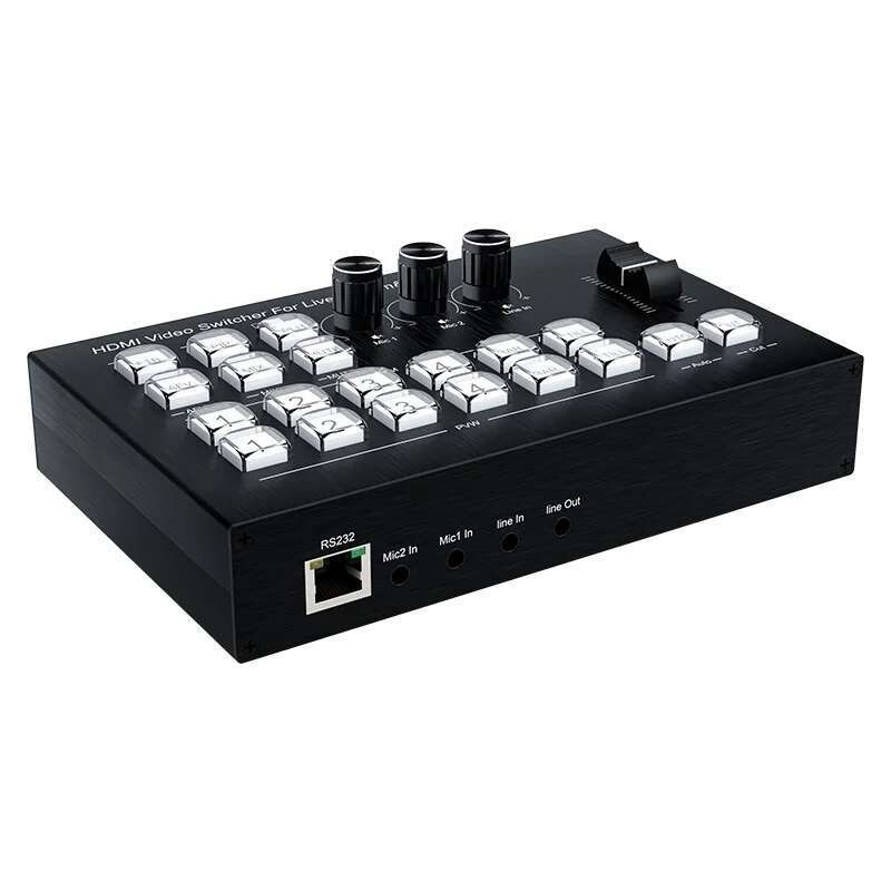 อัพเกรด 4 ช่อง HDMI Video Mixer Switcher Guide Broadcasting Station สําหรับ Multi Camera Live Stream