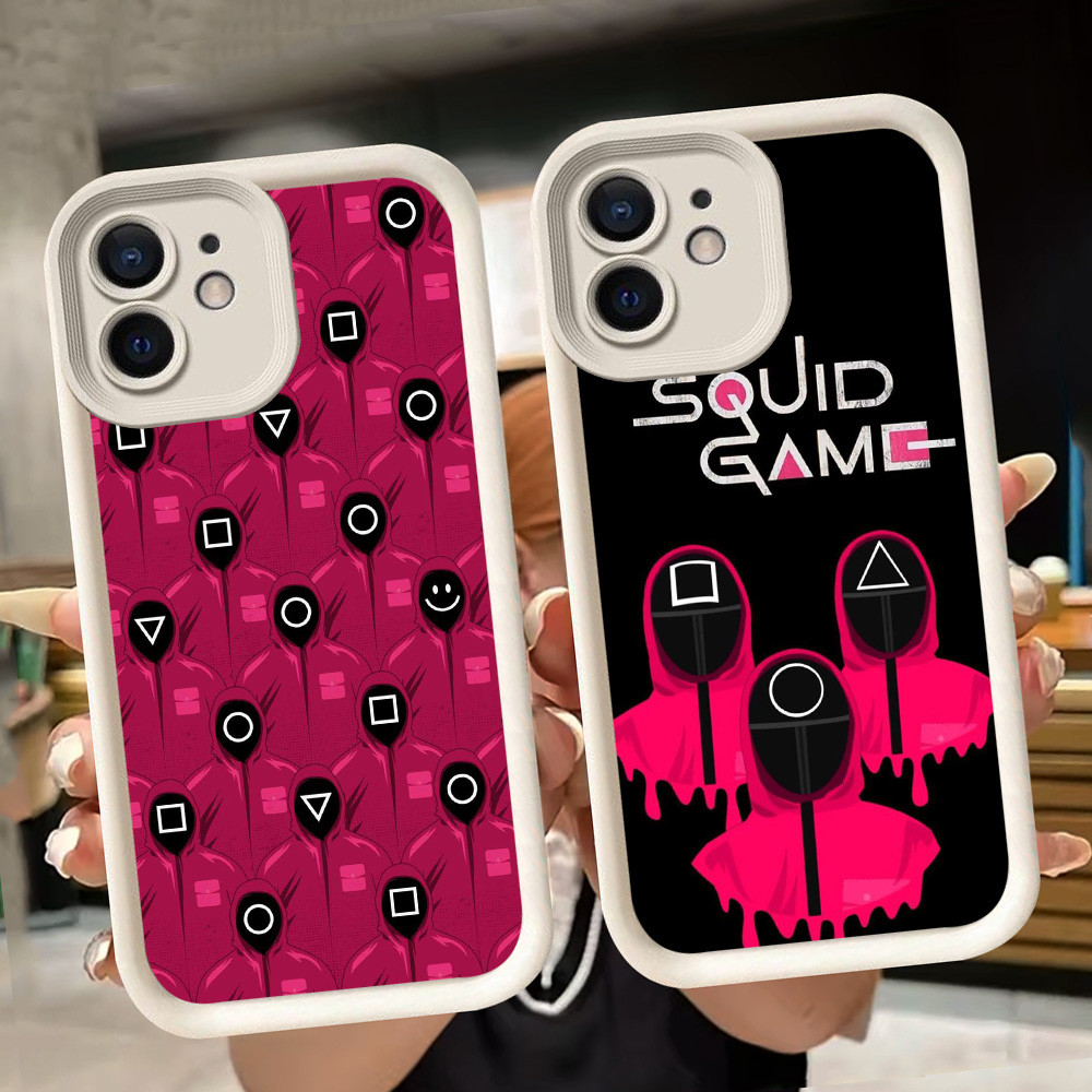 เคสนิ่มสําหรับ iPhone XS X XR 15 11 12 Mini Pro Max สีขาว Q47 เกมปลาหมึก