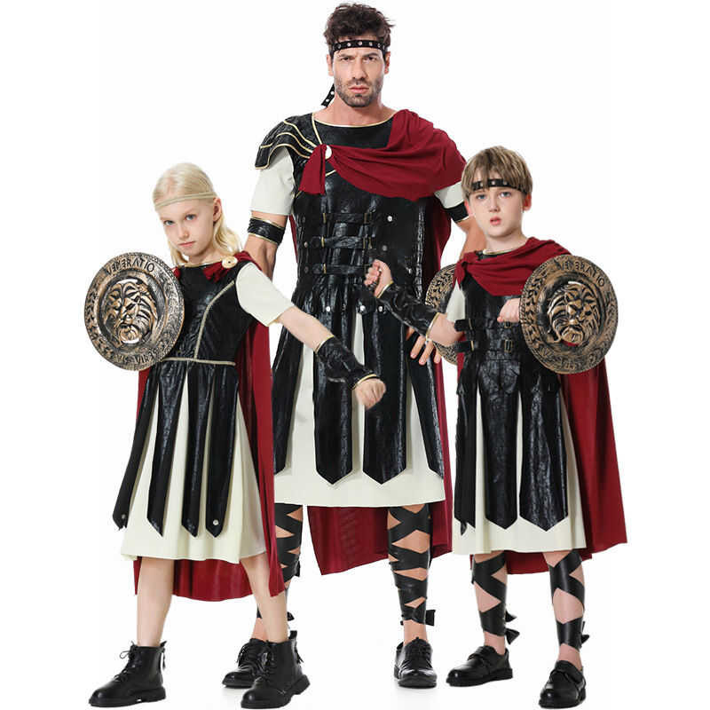 Adult Man Kids Boys Girls Spartan Warrior Cosplay Costume Set Roman Gladiator Costume Fancy Parent-