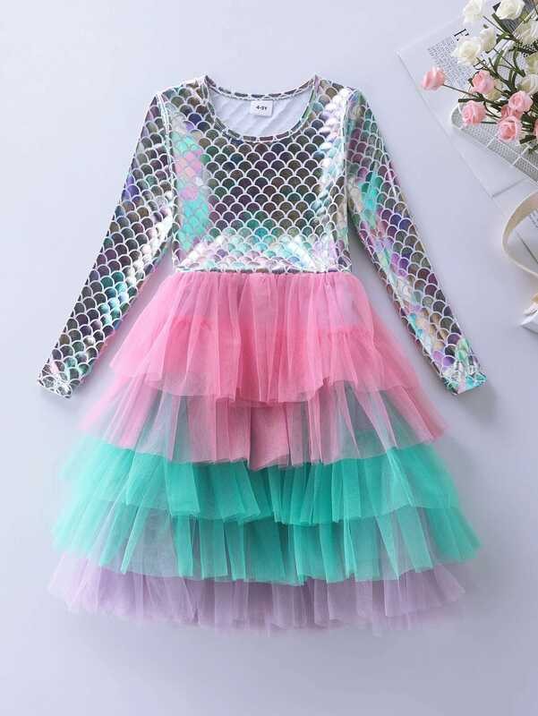 LH168 ชุดเดรสแขนยาวทรงนางเงือกสำหรับเด็กผู้หญิง