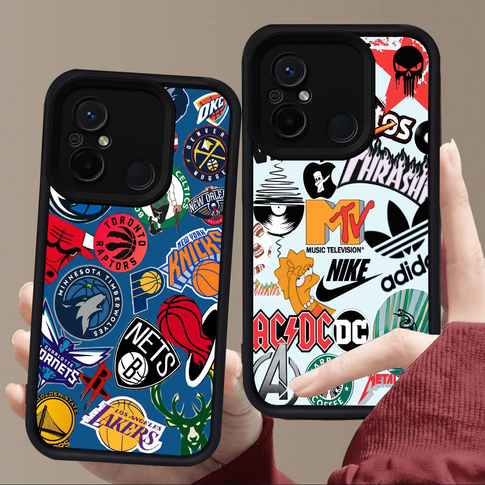 E105 แฟชั่นโลโก้สําหรับซิลิโคนสีดํา Xiaomi Redmi POCO M3 M4 A1 C55 A2 12C C65 9A 9T 9C 10C A5 C71 หม